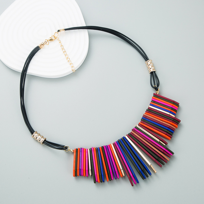 European and American single colorful geometric ethnic alloy necklace