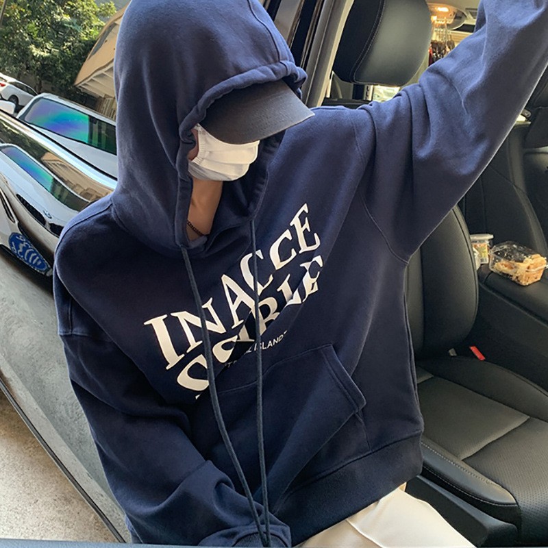 Sudadera con capucha de cinco paneles con estampado de cangrejo y forro polar para mujer, chaqueta holgada de moda coreana con estampado de letras para otoño e invierno, top de manga larga para estudiantes.
