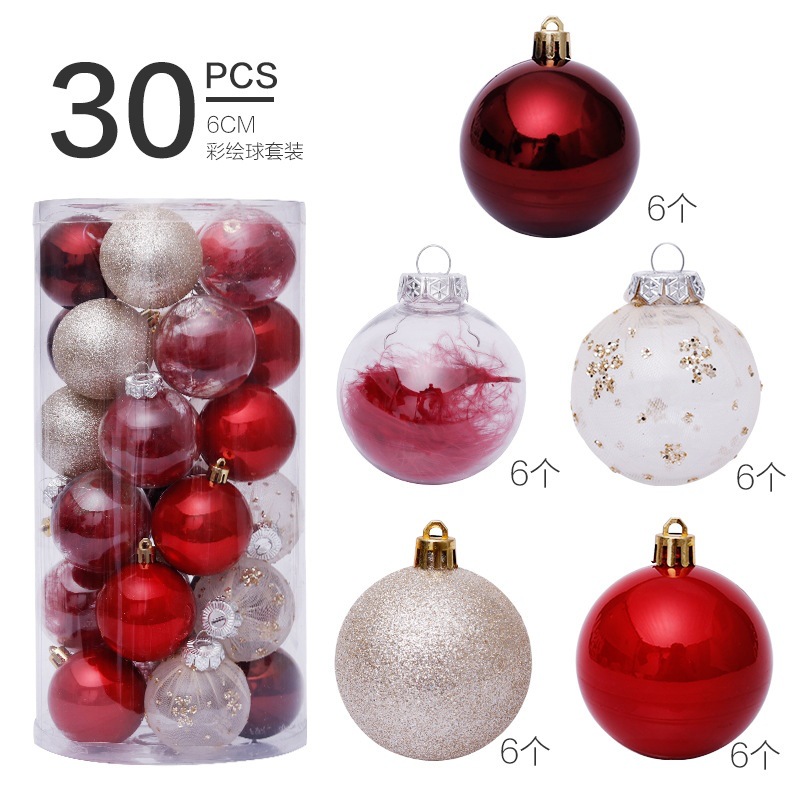 Transfronterizo en stock decoraciones de Navidad 6cm/30 piezas bola transparente traje de bola de Navidad árbol de Navidad colgante
