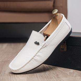 Doug Shoes Men's Summer Fashionable Driving Shoes Casual Korean Style Lazy Shoes Soft-top Soft-soled Leather Shoes Fashionable All-match Men's Shoes