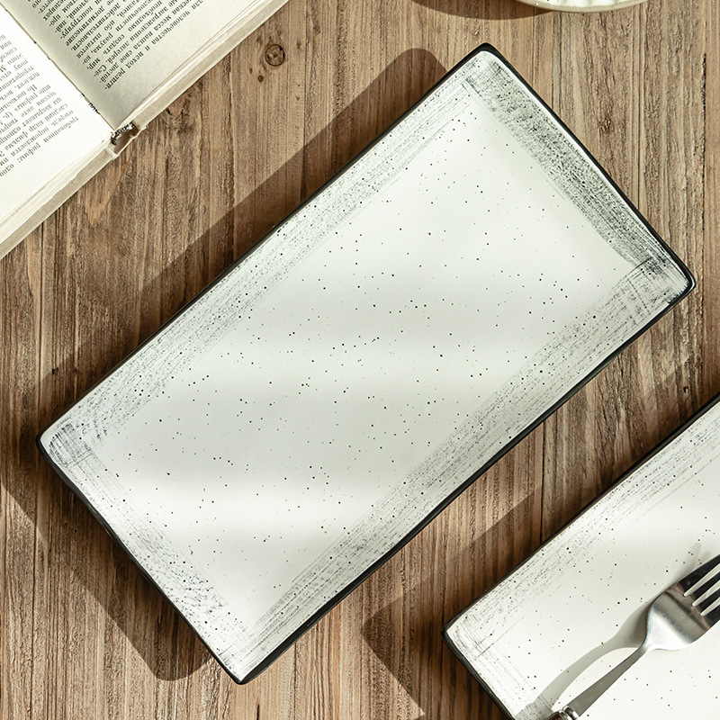 Plato de sushi de cerámica retrógrado platos de restaurante platos de bocadillos platos de estilo japonés platos domésticos al por mayor platos de pescado de gran tamaño