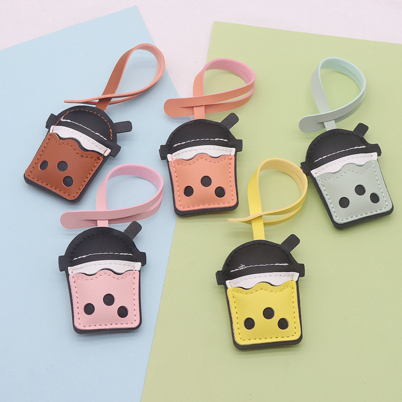 DIY ジュエリーバッグペンダントアクセサリー PU レザー立体両面マルチカラーミルクティーカップアクセサリー半完成キーホルダー|undefined