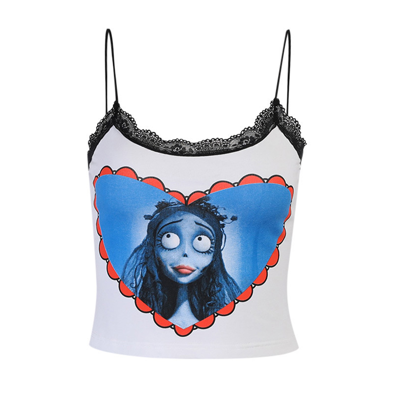 European and American Foreign Trade Zombie Bride Pure Cotton Lace Camisole Dark Slim-Fit Tank Top