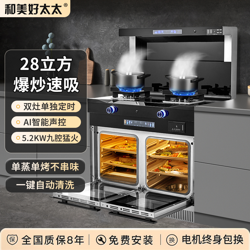 Integrated Multifunctional Home Appliance with Voice Control, Frequency Conversion, Disinfection Cabinet, Steam Oven, Range Hood, and Cooktop