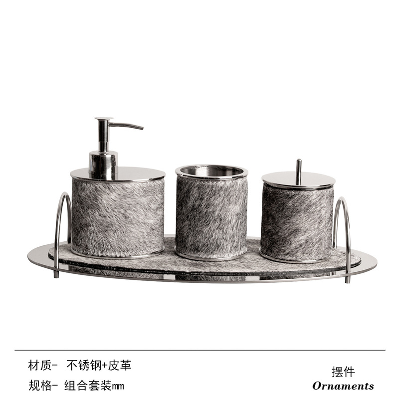 Stainless Steel Horse Hand Lotion Toilet Leather Toothbrush Cup Bathroom suit Lotion Bottle Tray Combination Villa