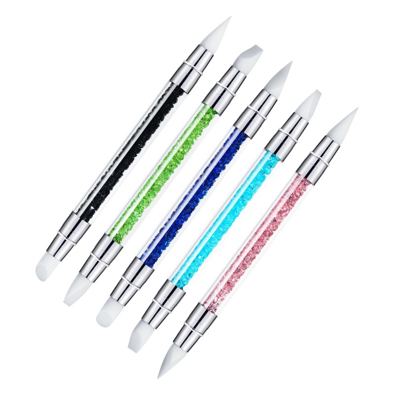 Nail Art Tools New Nail Art Hollow Carving Embossing Pen Nail Art Glue Head Pen Double Head with Drill Super Soft Silicone Pen