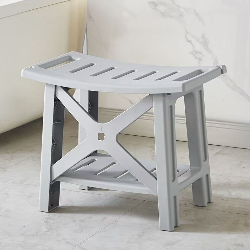 Folding stool for home use, non-slip plastic stool for bathroom, thickened bath chair with storage rack, foldable stool