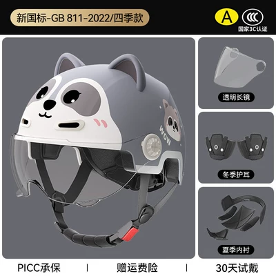 3C Helmet New Model Children's — Motorcycle Safety Supplies - naughty-raccoonhd-short-lensdetachable-ear-protection-for-all-seasons