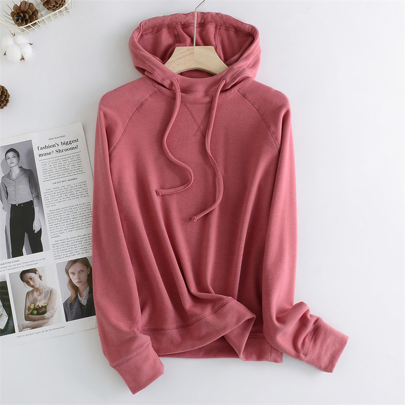 Spring and Autumn New Develvet Warm Hooded Drawstring Sweat Women's Loose Pullover Inner Wearing Korean Style Outer Wearing Long Sleeve Top