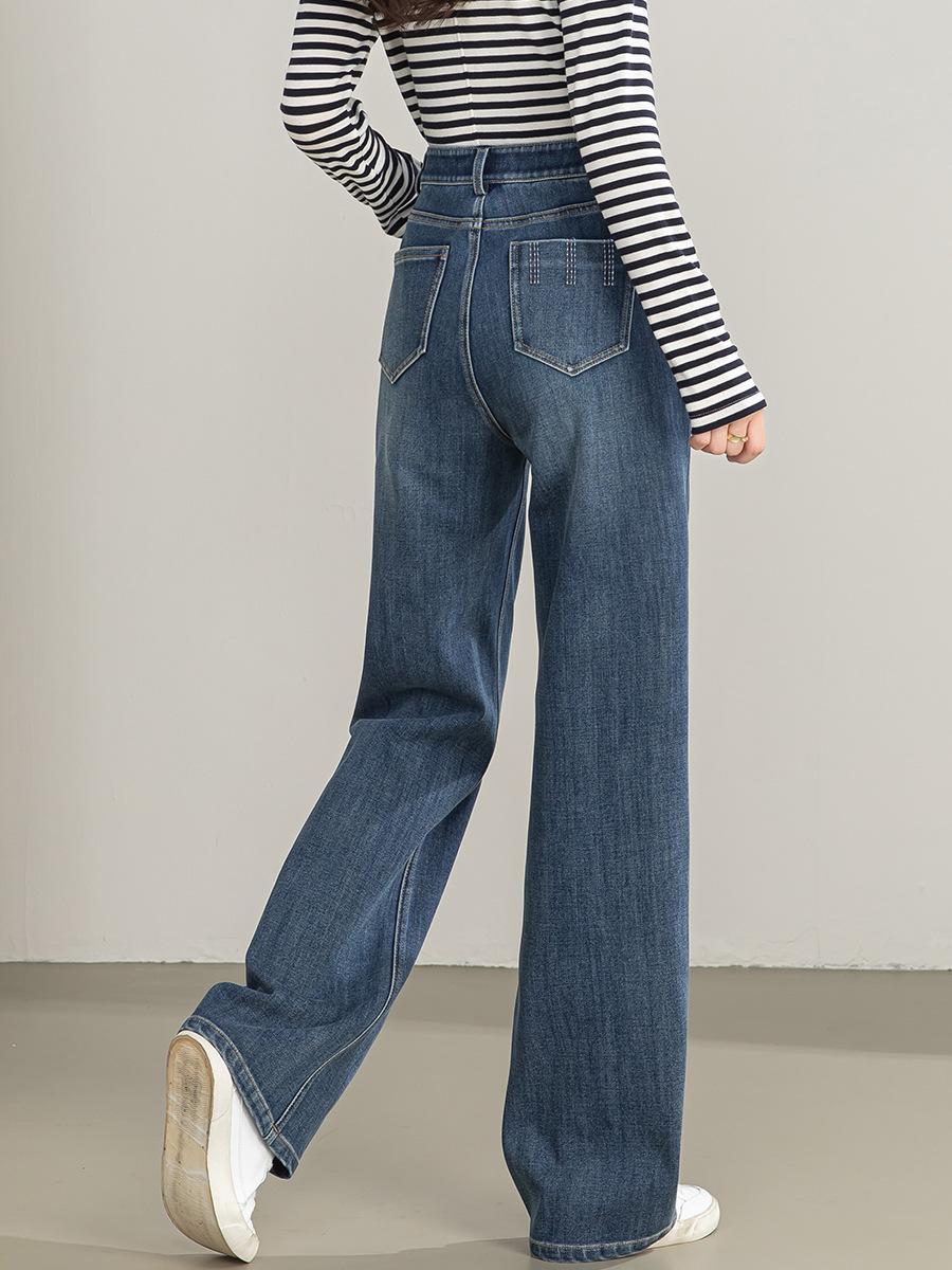 Quần jean nữ ống rộng cạp cao chất liệu tencel co giãn 4 chiều — xanh lam