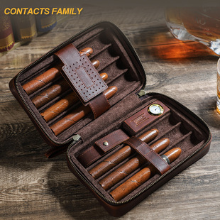 Portable Seven-Pack of Mellow Moisturizing Cigar Box with Hygrometer Wrist Strap Cross-Border Genuine Leather Cigar Storage Gift Box