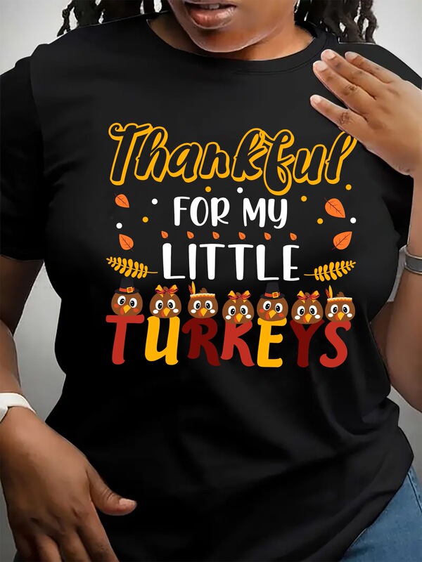 New Foreign Trade Cross-Border T-Shirt with "Thank You My Little Turkey" Graphic Print - Casual Round Neck All-Season Cartoon Design New Foreign Trade Cross-Border T-Shirt with "Thank You My Little Turkey" Graphic Print - Casual Round Neck All-Season Cartoon Design