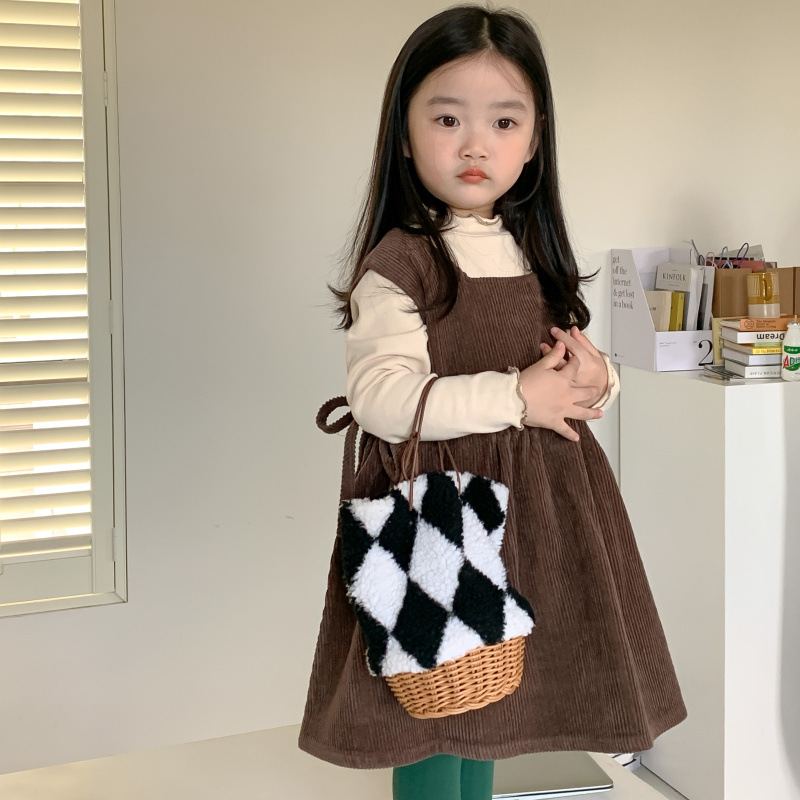 Gonna in velluto a coste autunno nuova edizione coreana con cinturino per bambini Set da due pezzi con fondo casual ampio e versatile per ragazza_voghion.com
