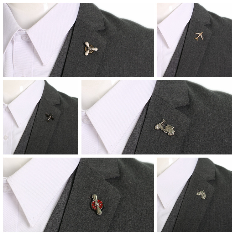 Personalizada ins vintage metal motor de avión broche hombres traje camisa collar esquina pin hebilla pequeña joyería