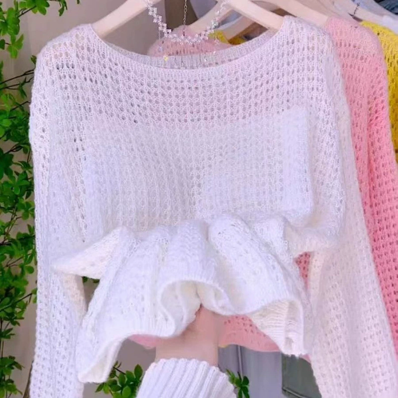 Thin knitted spring summer long-sleeve, Korean style, western style