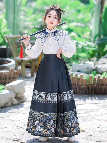 Children's Mamian Skirt, Adjustable Waist Spring Semi Skirt Hanfu Princess Dress Performance Costume Spring and Summer Girls' Costume, National Style Set