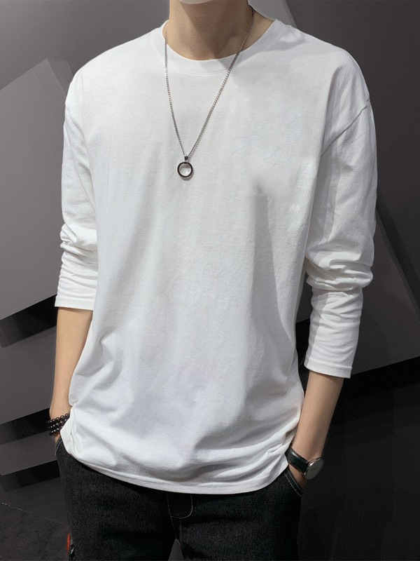 2024 nueva camiseta de manga larga para hombre barata y buena versión coreana de ropa suelta, ropa de otoño, camiseta de fondo juvenil