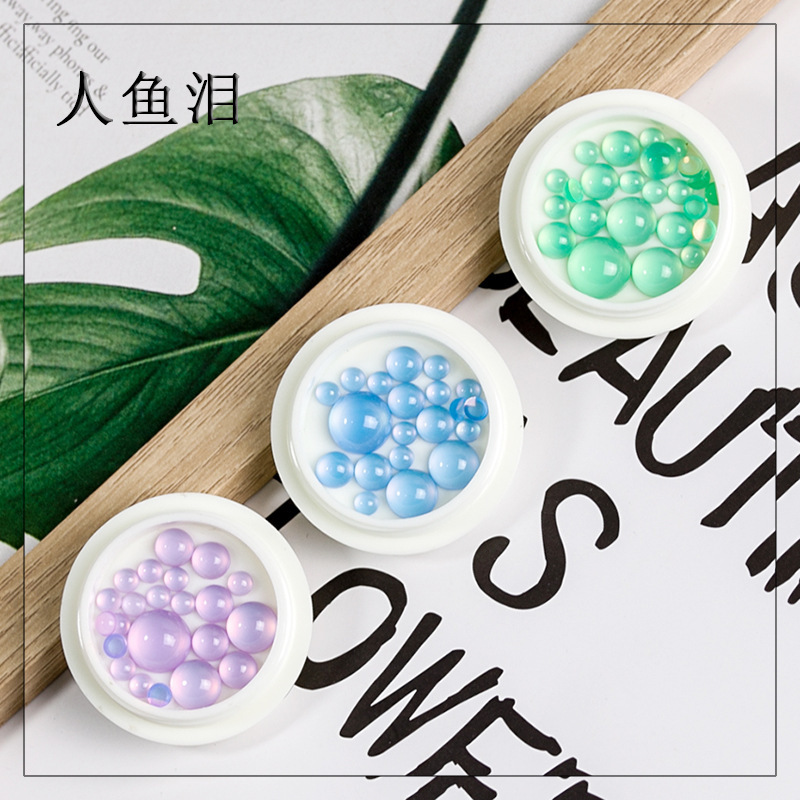 New manicure mermaid magic color semicircle pearl set crystal transparent color nail sequins Aurora diy nail jewelry