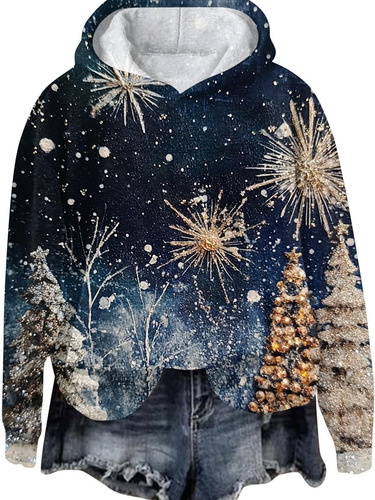 2025 European and American cross-border casual hooded sweater Christmas ladies autumn 3D digital printed sweater coat