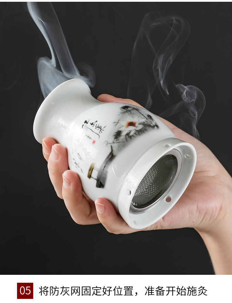 Multifunctional Ceramic Moxibustion Jar Double Wall Heat Insulated Cup Gua Sha Massage Warming Tool specifications