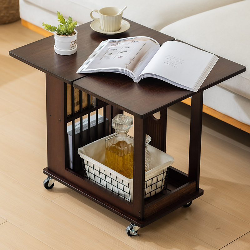Living Room Small Apartment Coffee Table Mobile Wheeled Trolley Foldable Multi-Functional Dual-Purpose Sofa Coffee Table Rotating Dining Table