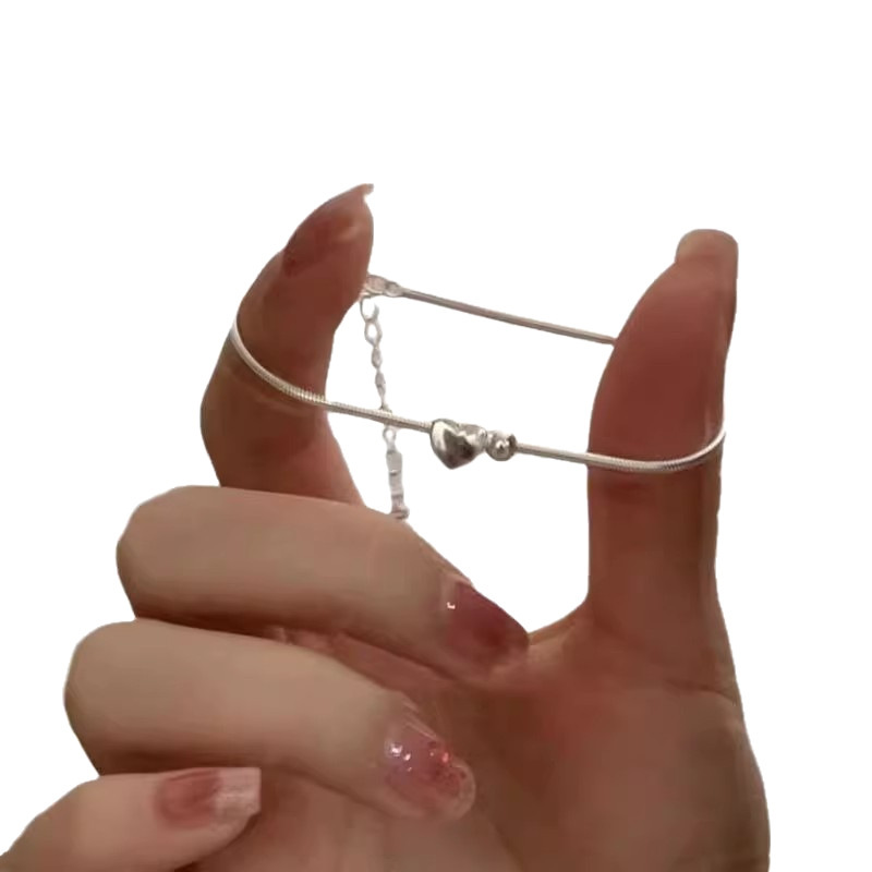 Heart Shaped Snake Bone Bangle Simple Versatile Round Bead Bracelet_voghion.com