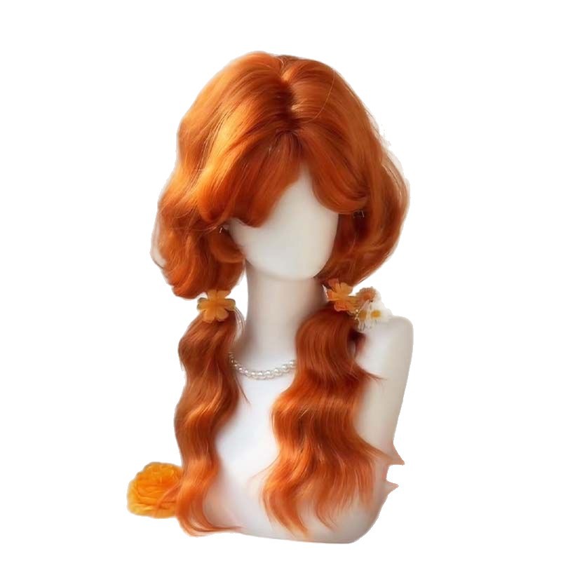 Perruque « Orange Cake » pour femme, couvrant entièrement la tête, style « Egg Curl », effet « Atmosphere », frange, texture « Water Wave », aspect naturel