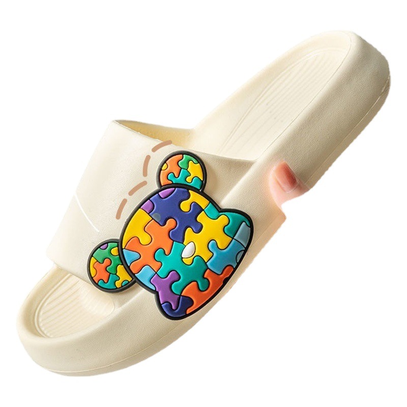 Nuevas sandalias de estilo de las mujeres de suela gruesa caída baño antideslizante impermeable lindo Zapatillas de casa de suela blanda par zapatillas