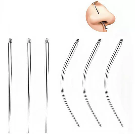 Stainless steel external thread piercing guide needle, straight and curved rods, piercing needle, nose stud, ear bone stud, eyebrow stud, piercing tool