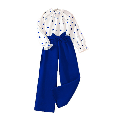 Women's and Children's Spring Outfit Cross-Border New Products European and American 7-12 Year Old Children's Loving Print Long Sleeve Set Wholesale