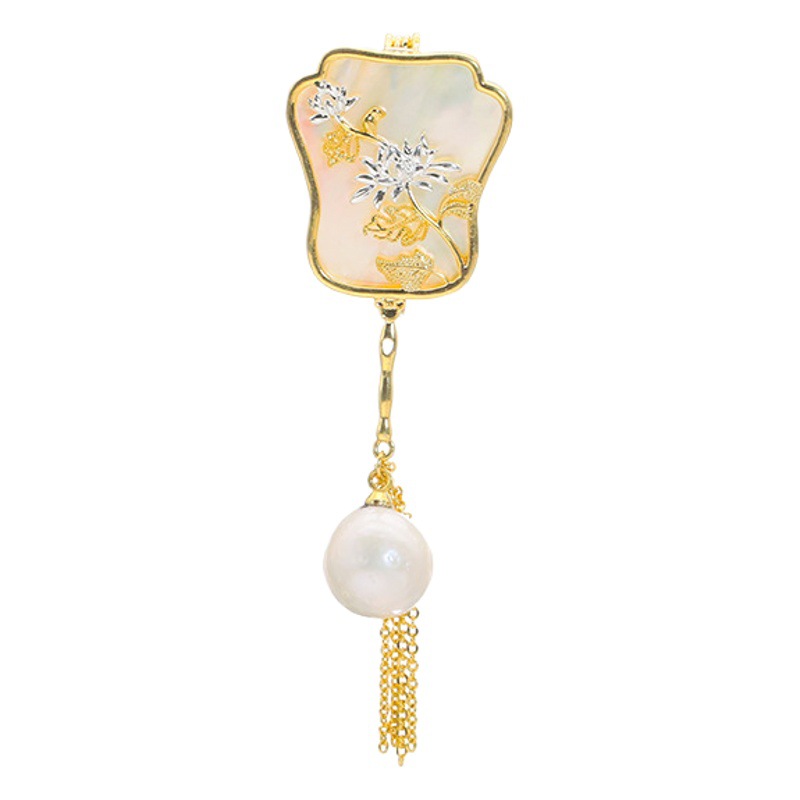 Nuevo estilo chino perla de agua dulce natural broche nicho alto sentido pin accesorios ramillete 18K oro real color retención image 1