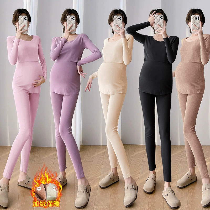 Настоящая Одежда для беременных, осень и зима, новая бархатная одежда с подогревом для кормления, модная Двусторонняя бархатная термобелье, костюм
