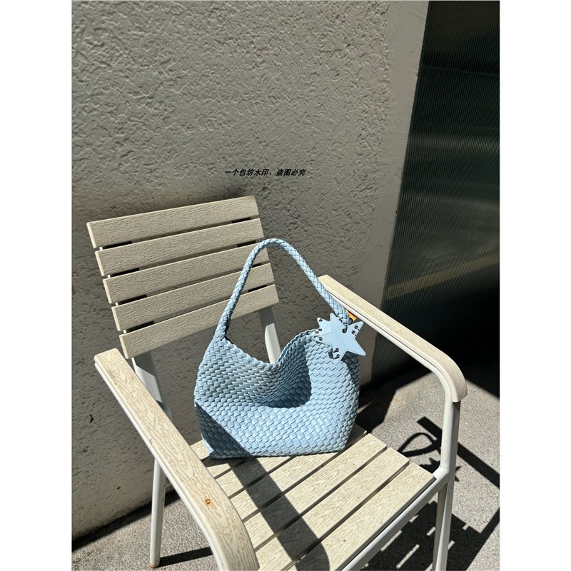baby浅蓝中号手工编织托特包小个子大容量星星包子母包手提单肩包|undefined