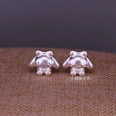 Pure Silver 999 cartoon Yugui dog bracelet beads DIY red rope bracelet woven Yugui dog hard silver accessories beads
