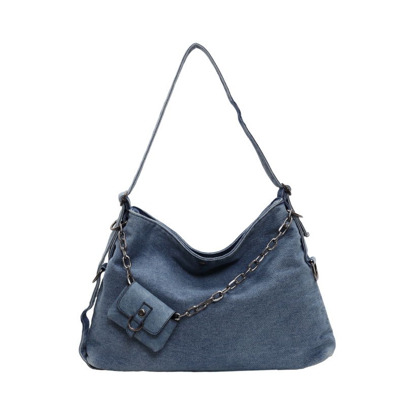 Cadena Tote bag femenino 2024 nuevo denim de moda A4 bandolera grande de clase bolsa de mensajero de viaje de gran capacidad