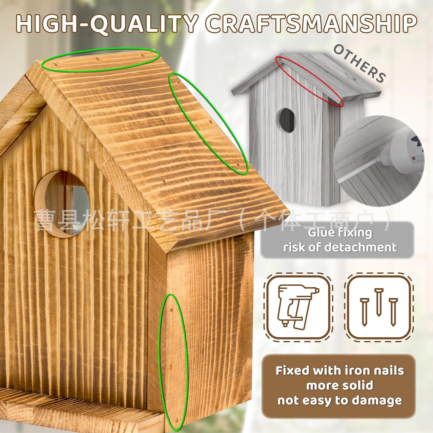 Wooden birdhouse small house birdcage parrot hanging breeding box solid wood creative bird feeder decorative pendant 3