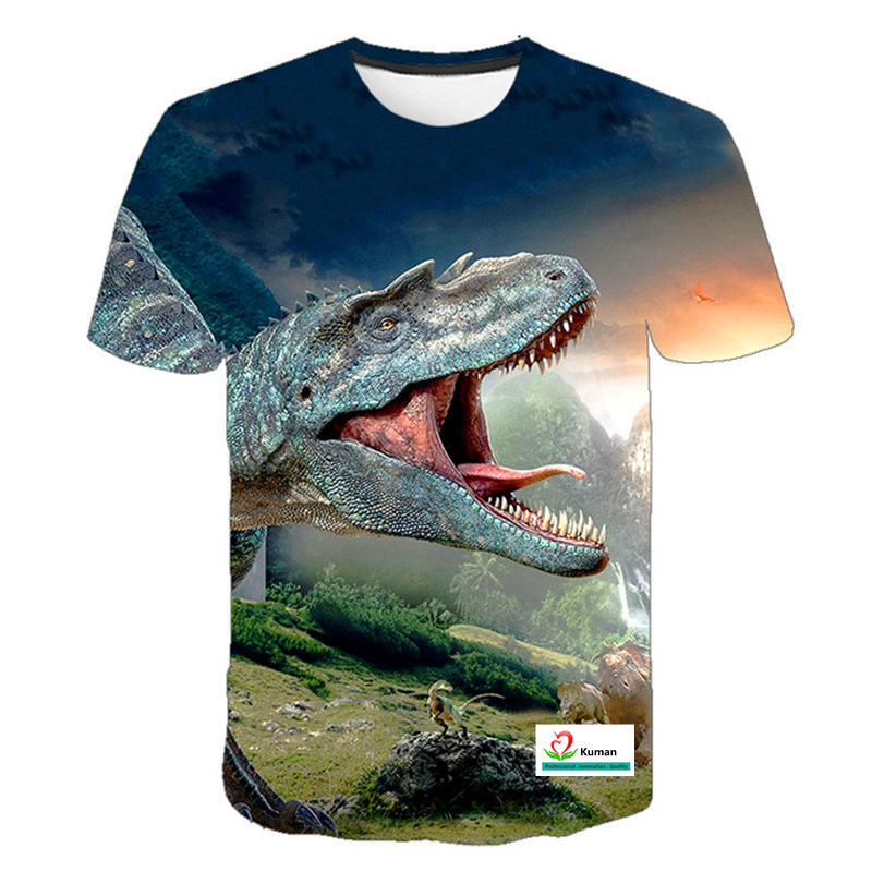 Verano transfronterizo nuevo estilo 3D impresión digital dinosaurio serie de anime camiseta de manga corta para adultos se puede hacer para niños