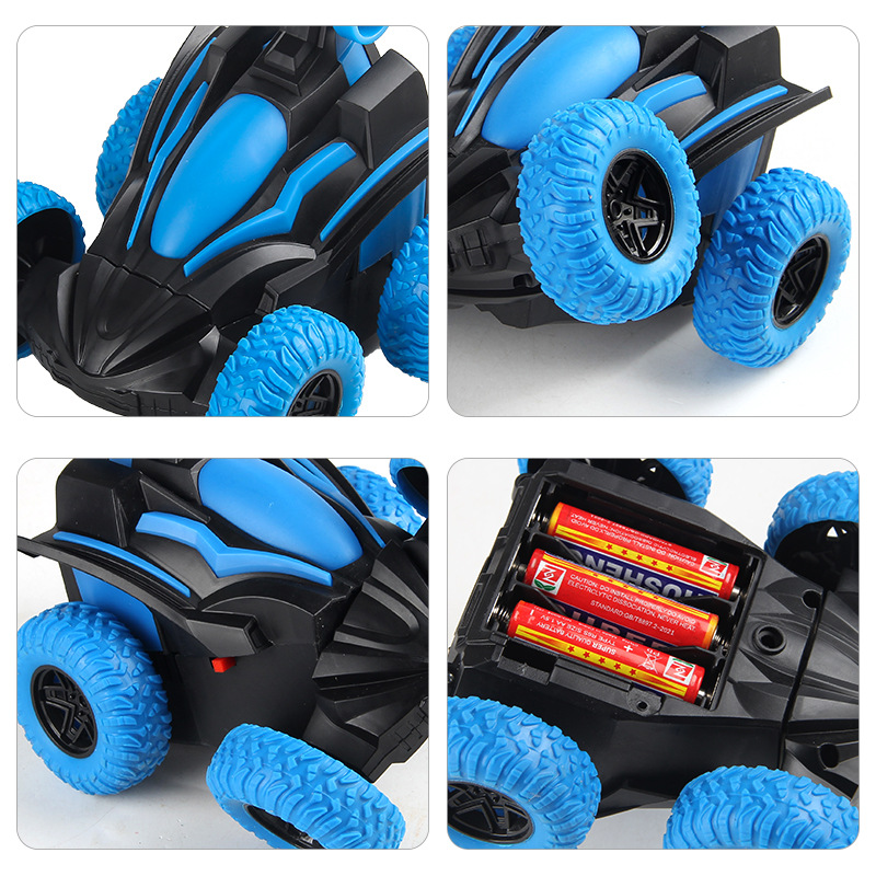 Exportaciones transfronterizas, coche de acrobacias eléctricas de control remoto de cuatro vías, coche de camión volquete giratorio con efectos especiales de luz y luz, puesto del mercado nocturno, coche de juguete