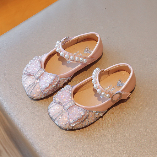 Girls Princess Shoes 2024 Spring and Autumn New Children's Shoes Small Leather Shoes Girls Shiny Crystal Shoes Baby Shoes