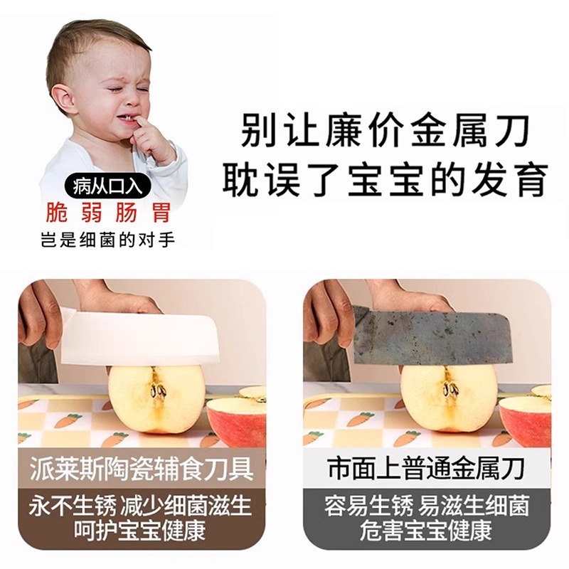 Cuchillo de cerámica infantil cuchillo de cocina regalo doméstico cortar carne auxiliar cocina 2 en 1 cuchillo de frutas placas de verduras image 4