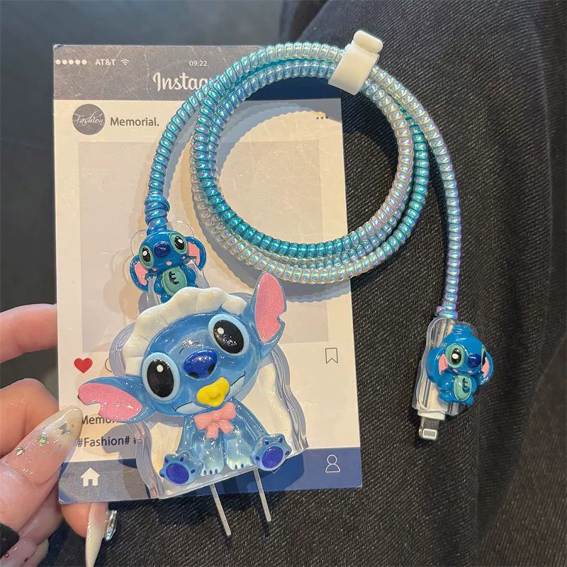 Защитная крышка кабеля Stitch Apple 16 для data кабеля, подходит для iPhone 15 Pro, быстрая зарядка 20 Вт, головка 14, противоразрыв, iPad