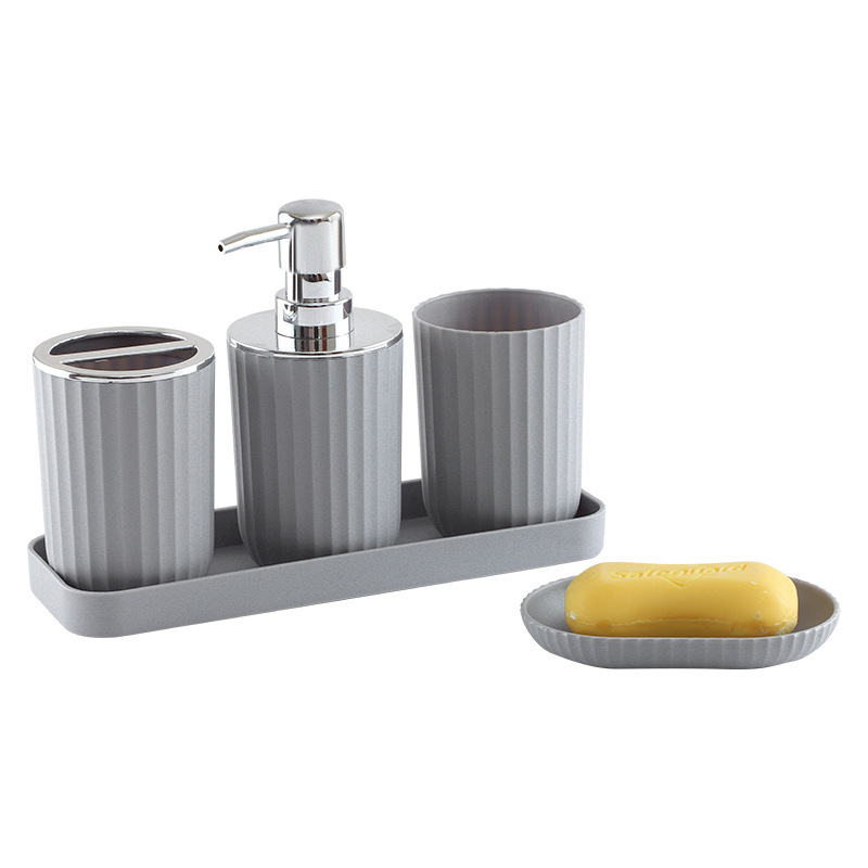 Baño conjunto de lavado de lujo ligero lavabo de lavado de mano gran boquilla de ducha botella de loción bandeja de ocho piezas conjunto de artículos de baño hotel