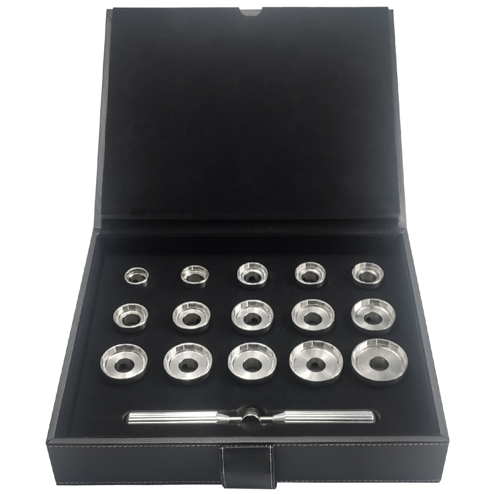 En stock herramienta de reloj al por mayor reloj reforzado 15-grano molde de acero alondra contraportada alondra reloj abierto reparación herramienta traje