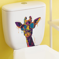 外貿cool墨鏡水彩塗鴉鹿兒童浴室馬桶貼家居裝飾牆貼貼紙自粘批發