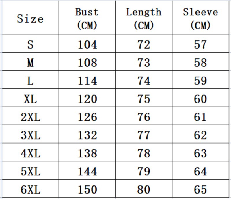 女装长袖T恤尺寸表