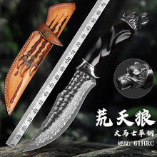 荒天狼大马士革钢刀高硬度锻打刀户外野营随身刀具求生探险小直刀