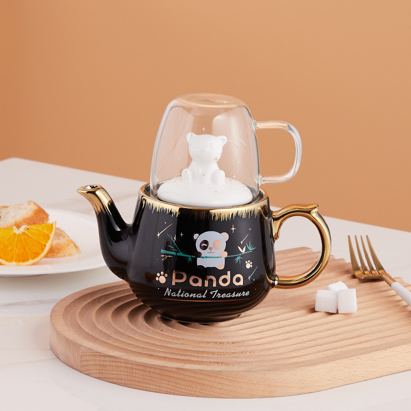 Cerámica Panda juego de té traje INS japonés Amazon Comercio exterior oferta especial puede añadir logo una olla una taza regalo