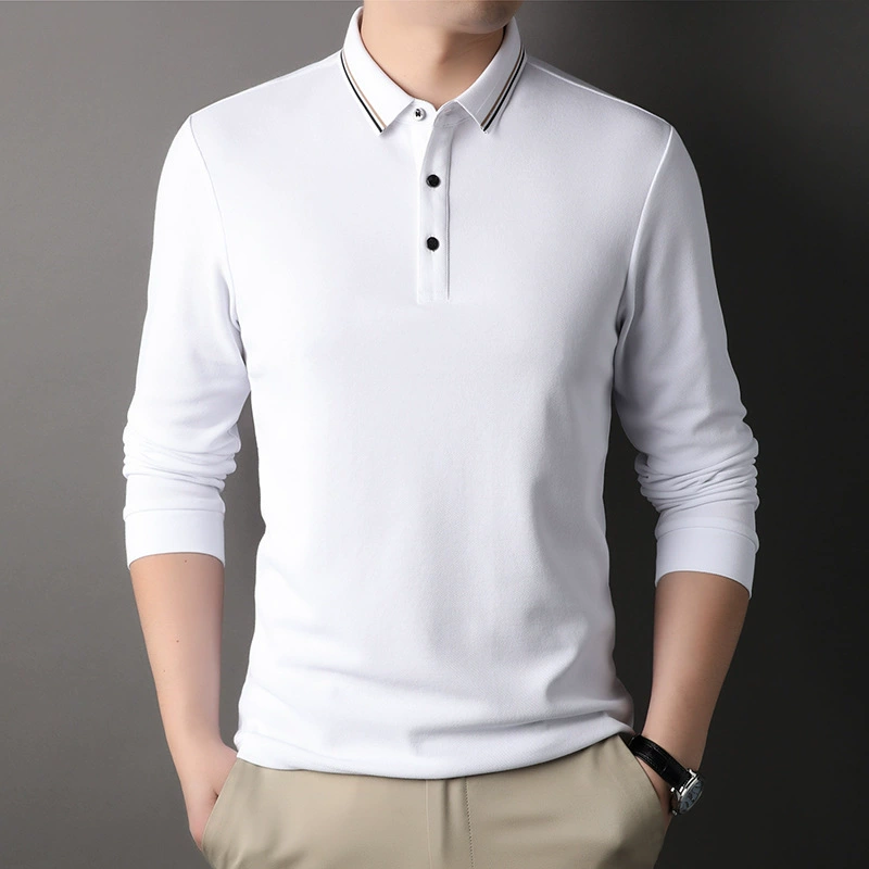 Polo, autumn solid body-friendly long-sleeve for leisure, high collar
