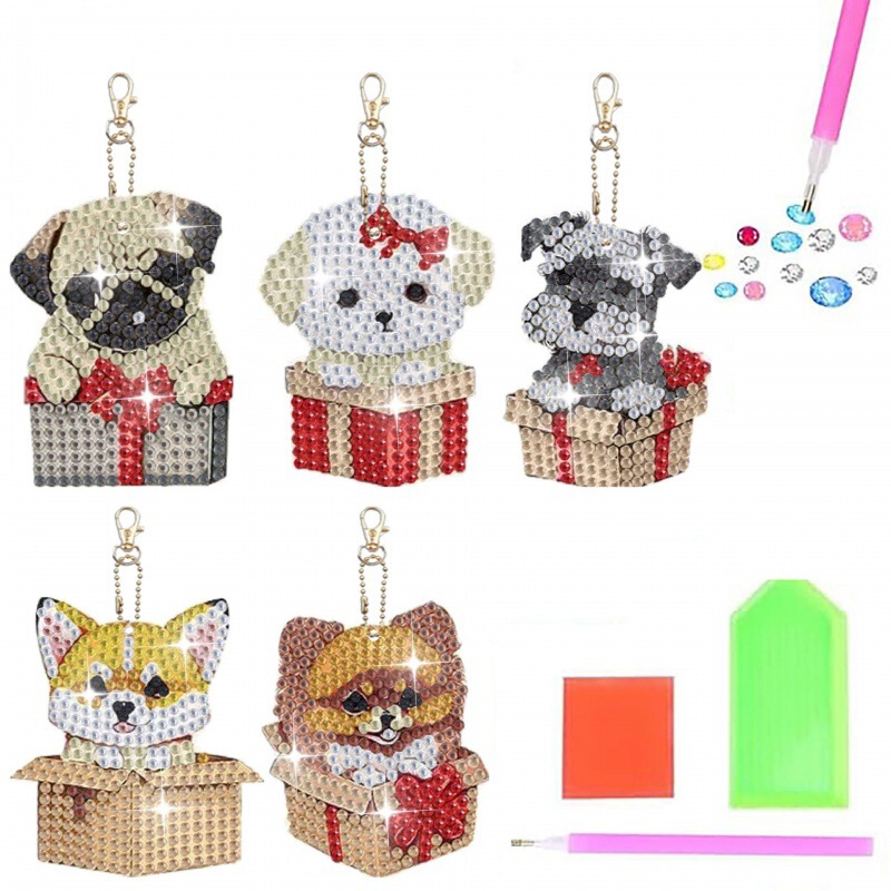 5 Diamond Painting Keychain Diamond Art Acrylic Material Keychain Double-sided DIY Full Diamond Puppy Pattern 5 Diamond Painting Keychain Diamond Art Acrylic Material Keychain Double-sided DIY Full Diamond Puppy Pattern