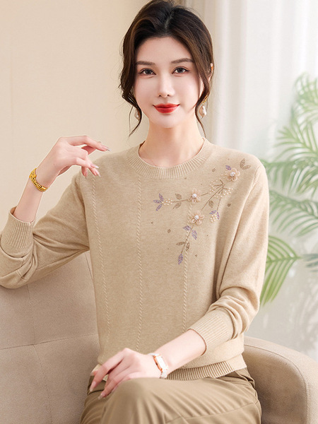 Spring knitted body-friendly fashionable thin long-sleeve with a…